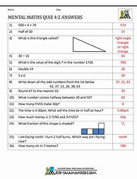 Image result for Year 4 Mental Maths Test