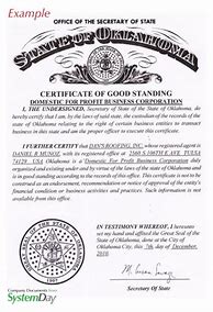 Image result for Certificate of Good Standing Oklahoma