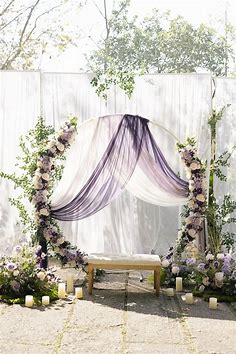 Flower Arrangements for Arch Decor in Lilac & Gold | Clearance in 2023 | Lavender wedding theme, Wedding arch flowers, Purple wedding decorations