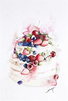 Fruity cake commissioned by Indonesia cake designer Maura | Cake drawing, Dessert illustration, Food drawing