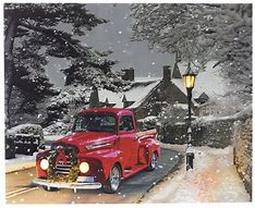 Image result for Red Christmas Truck in Snow