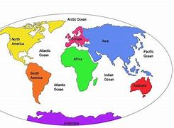 Image result for World Map with America Highlighted and Continents Labled