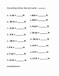 Image result for Yards Feet and Inches Worksheet Answer