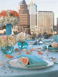 Image result for Peach and Blue Wedding Decor