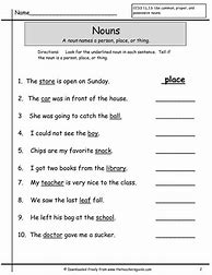 Image result for 1st Grade Noun Worksheets