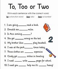 Image result for Too Grammar Worksheet