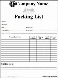 Image result for Packing List Sample