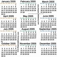 Image result for 2005 Calendar Full