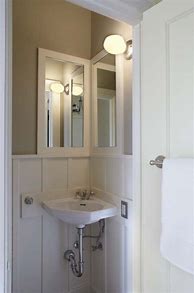 Image result for Small Powder Room with Corner Sink
