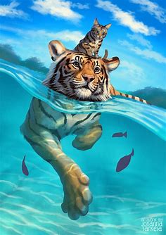A small swim for a tiger on Behance | Spirit animal art, Big cats art, Cute animal drawings