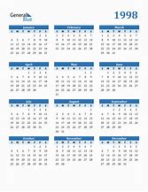 Image result for Calendar for 1998