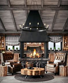 Chalet style living room interior design