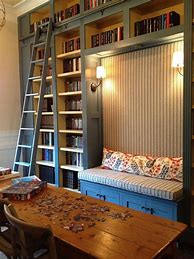 Image result for Built in Bookshelves with Ladder
