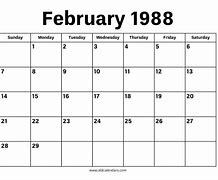 Image result for February 1988 Calendar