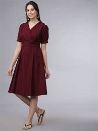 Image result for Burgundy Wrap Dress and Bicycle Ride