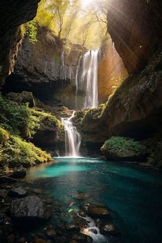 Waterfall within the depths of a hidden Cave | Waterfall pictures, Waterfall scenery, Waterfall landscape