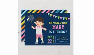 Image result for Birthday Invitation Cards with Badminton Theme
