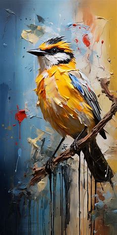 a painting of a bird sitting on a branch in 2023 | Canvas painting, Abstract art painting, Animal portraits art