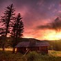 Image result for Nice Sunset with Log Cabin Raining in Forest