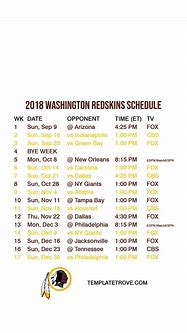 Image result for Washington Redskins 2018 Schedule Printable