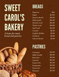 Image result for Menu for a Bakery