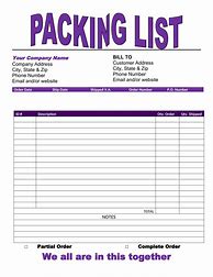 Image result for Packing List Sample