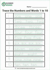 Image result for Tracing Number Words 1 10