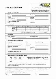 Image result for Subway Application Sheet