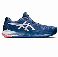 Image result for White and Blue Asics Tennis Shoes