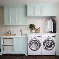 Image result for White Washer and Dryer with Blue Cabinets