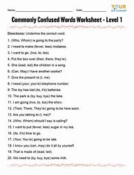 Image result for Commonly Confused Words Worksheet