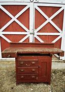Image result for Old Red Painted Workbench Metal