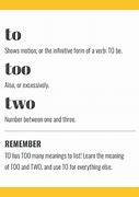 Image result for Meanings of to Too Two
