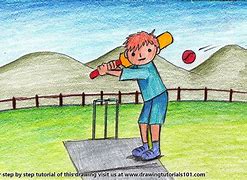 Image result for Drawing of Children Playing Cricket