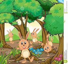 blumen malvorlagen kostenlos spielen vier kaninchen die am wald spielen stock abbildung blumen malvorlagen kostenlos spielen vier kaninchen die am wald spielen stock abbildung