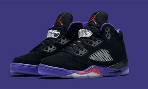 Image result for Jordan 5s Black and Red and Purple