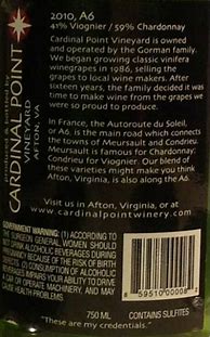 Image result for Cardinal Point A6 41 Viognier 59 Chardonnay