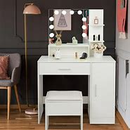 Image result for Vanity Desk Makeup Table Sliding Lighted Mirror