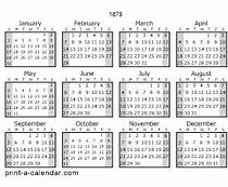 Image result for 1875 Calendar