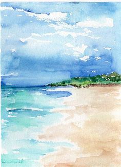 Aruba original watercolor painting,ocean art, seascape, 5 x 7 | Watercolor landscape paintings, Landscape paintings, Watercolor landscape