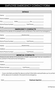 Image result for Business Emergency Contact Form Template