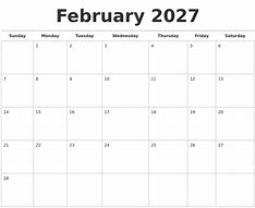Image result for February 2027 Calendar