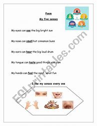 Image result for 5 Senses Poem Worksheet