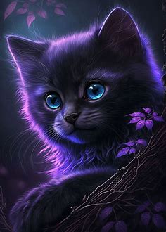 'Cute Purple Cat' Poster, picture, metal print, paint by betusixart | Displate