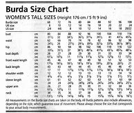 Image result for Burda Style Pattern Size Cm Chart