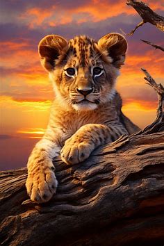 a lion cub sitting on top of a tree branch | Wild animals pictures, Cute wild animals, Lions photos