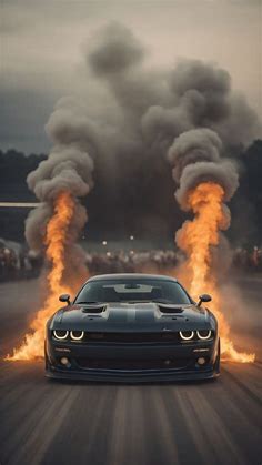 Black challenger with fire🔥🖤 in 2023 | Modified cars, Car wallpapers, Super fast cars
