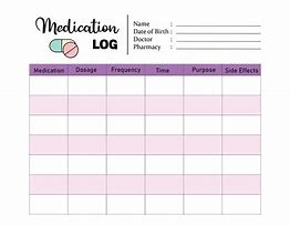 Image result for Personal Daily Medication Log Sheet