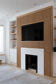 Image result for Modern TV Wall Design Ideas Black White and Wood