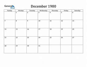 Image result for Dec 1980 Calendar